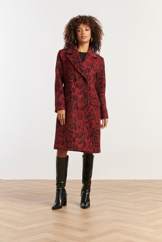 Red animal print coat