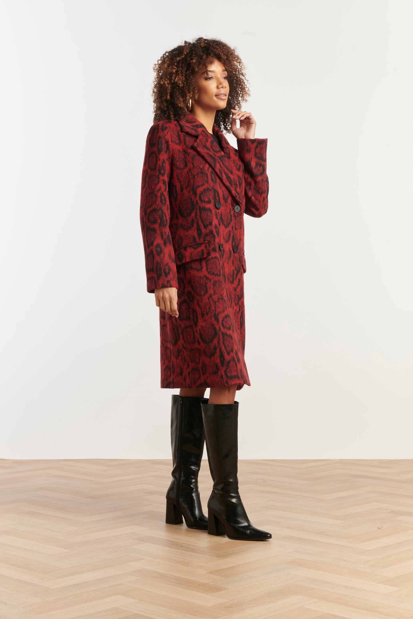 Red animal print coat