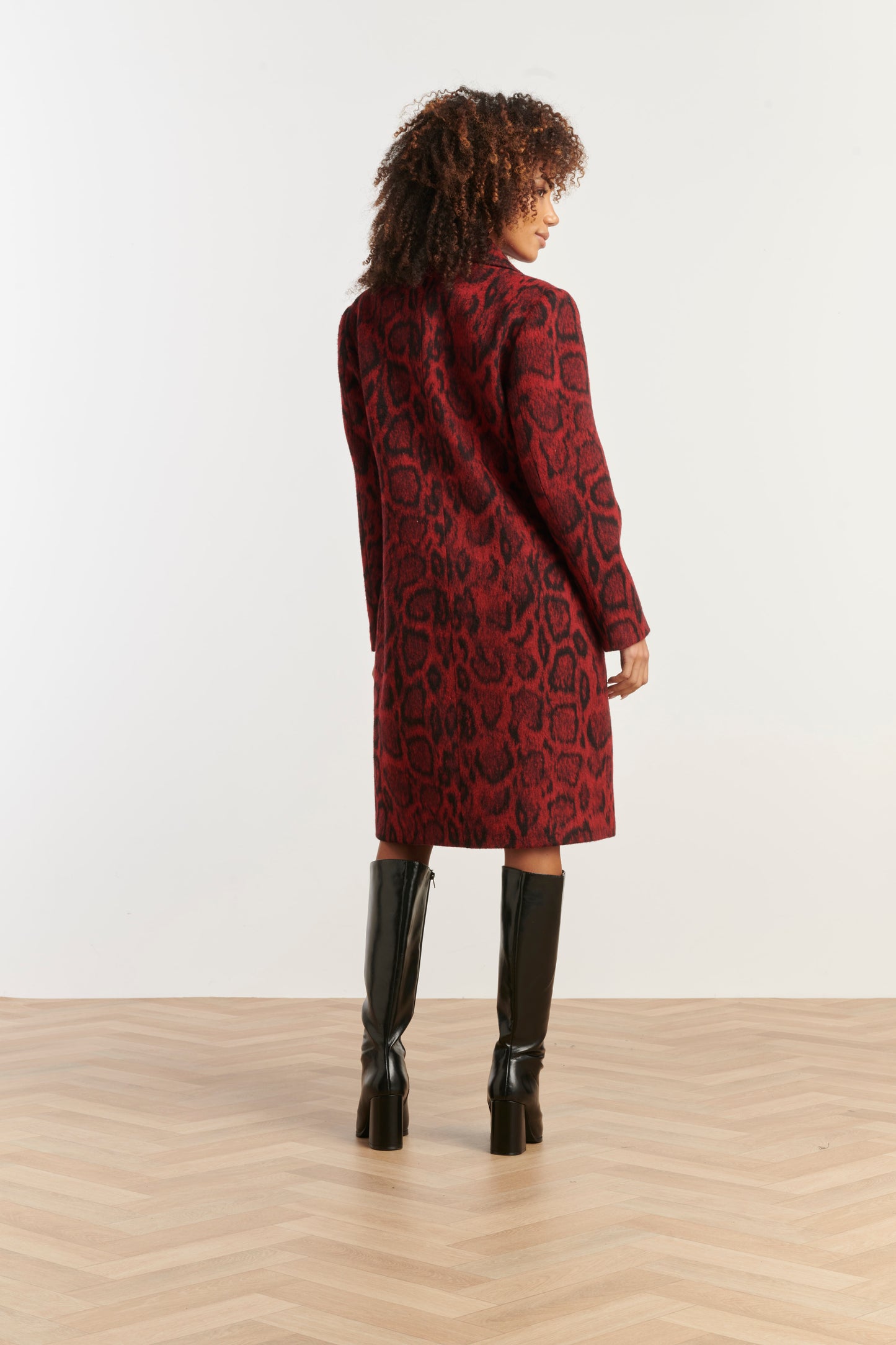 Red animal print coat