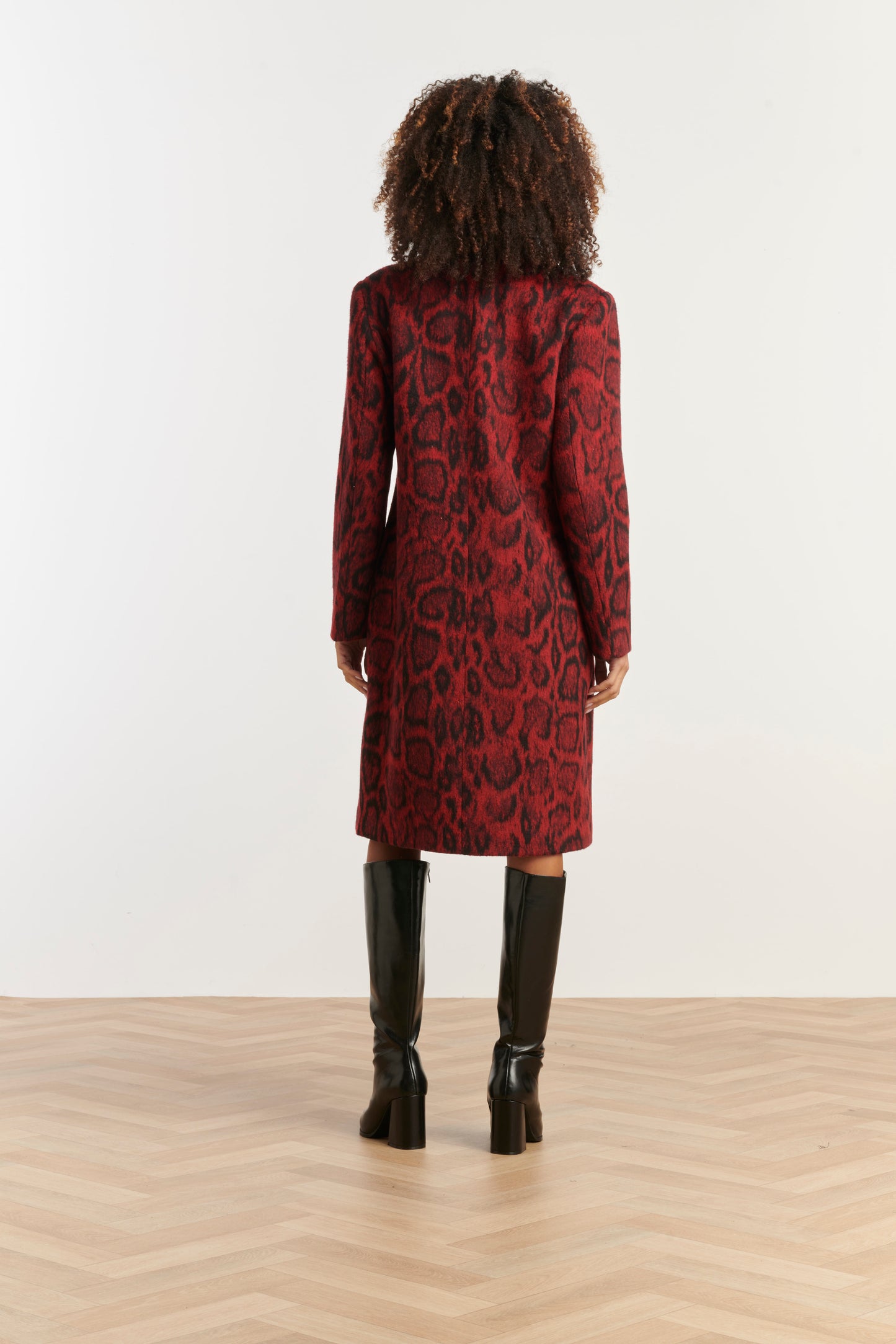 Red animal print coat