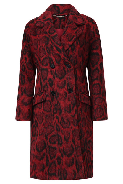 Red animal print coat
