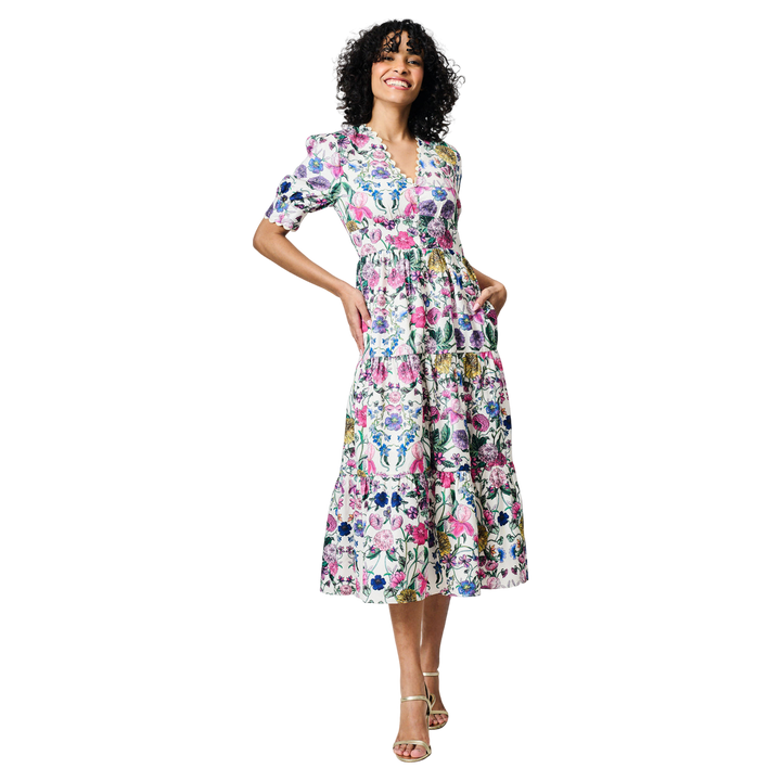 The Sonnet V-neck Full Skirt Tea Dress With Puff Sleeves by Hope & Ivy