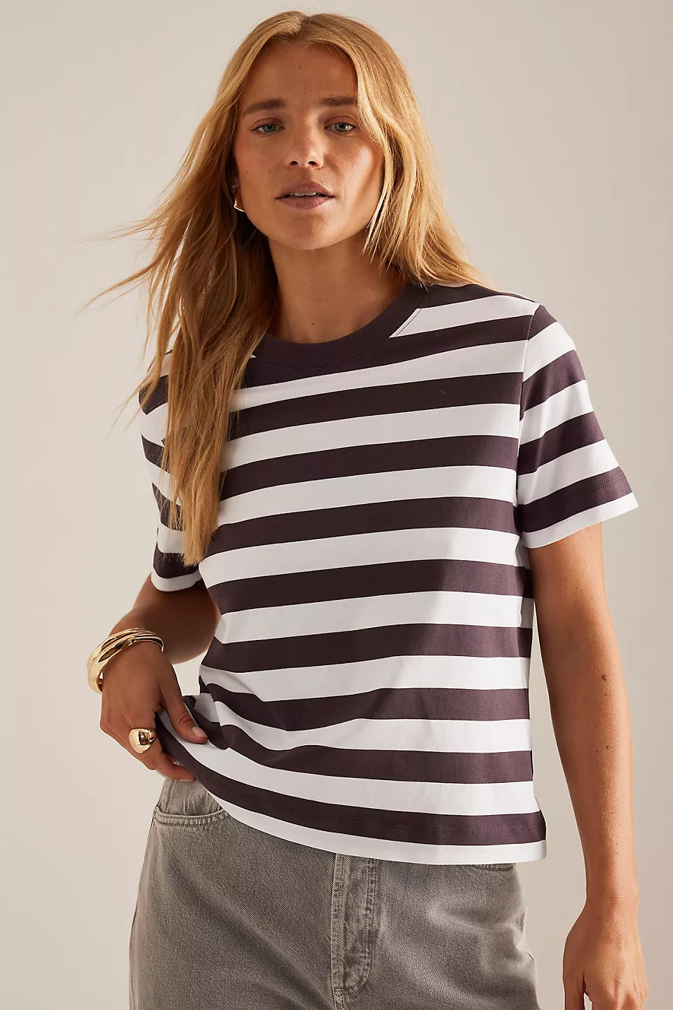 Plum & white stripe 100% cotton t-shirt