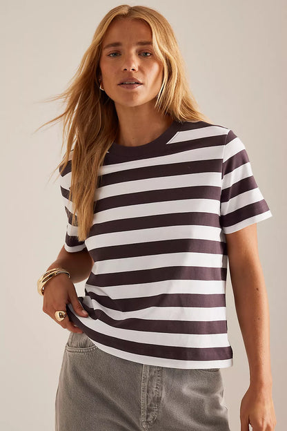 Plum & white stripe 100% cotton t-shirt