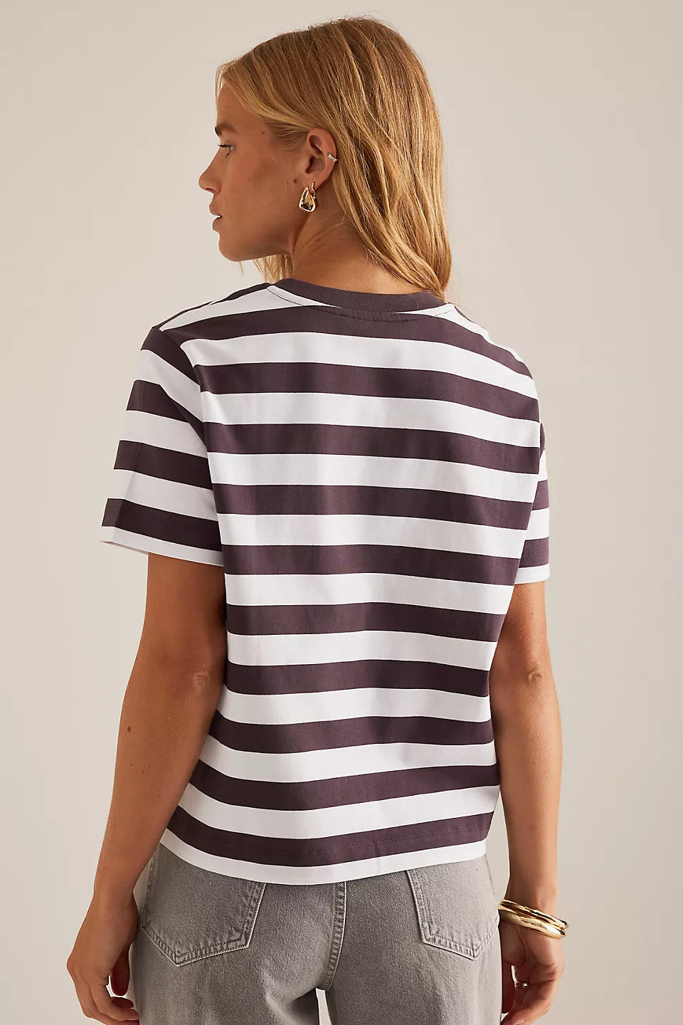 Plum & white stripe 100% cotton t-shirt