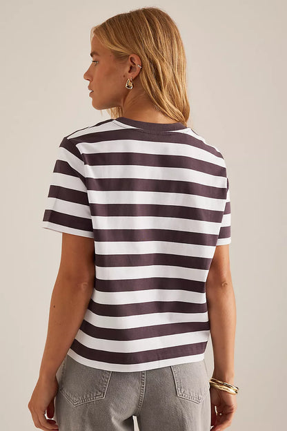 Plum & white stripe 100% cotton t-shirt
