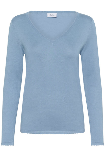 Powder blue fine knit v-neck jumper