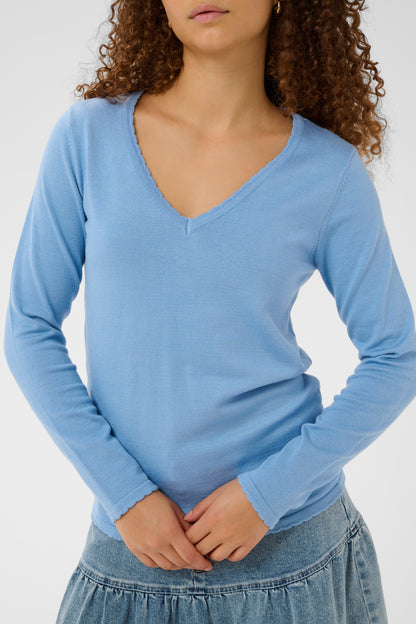 Powder blue fine knit v-neck jumper