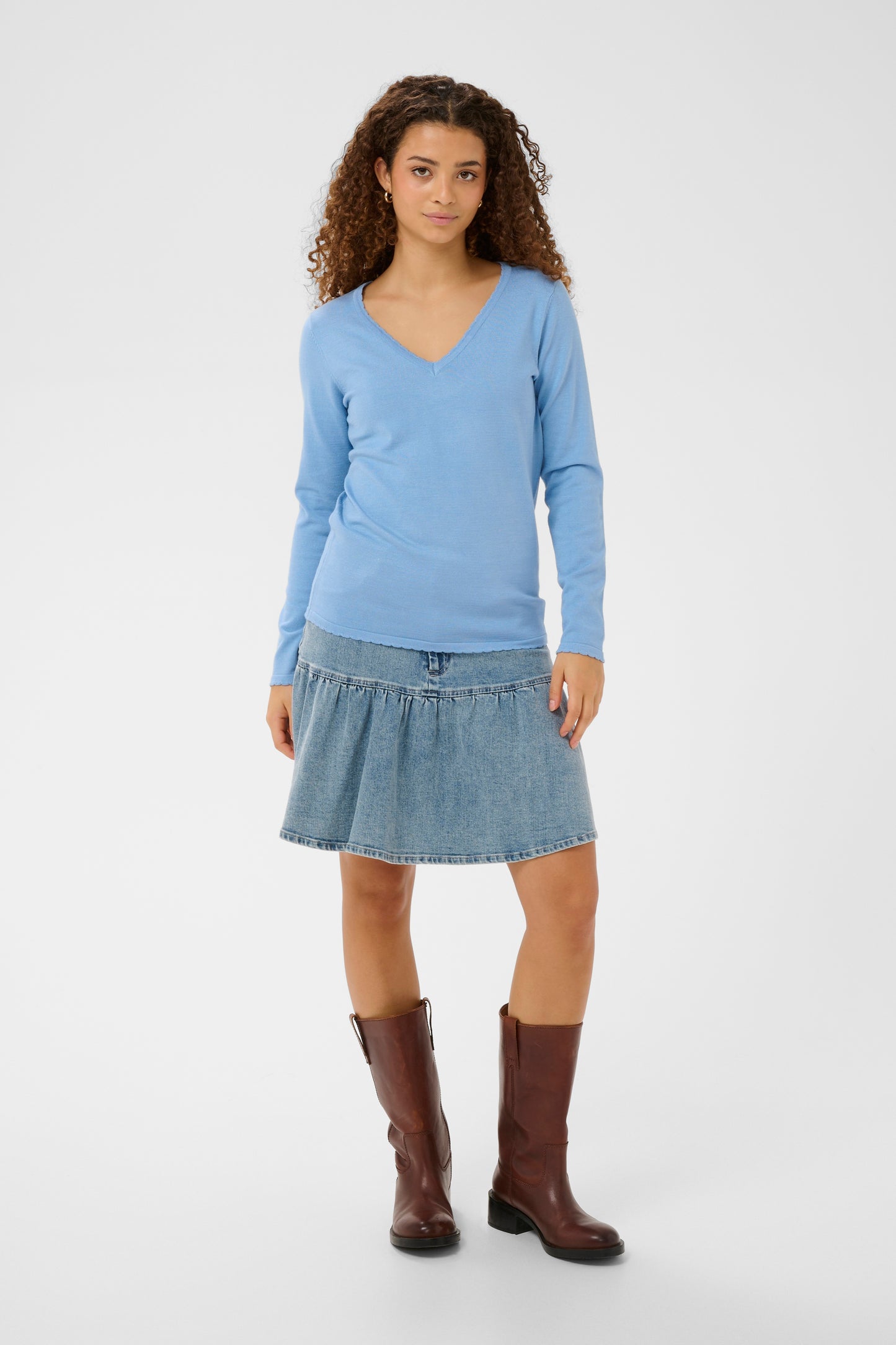 Powder blue fine knit v-neck jumper