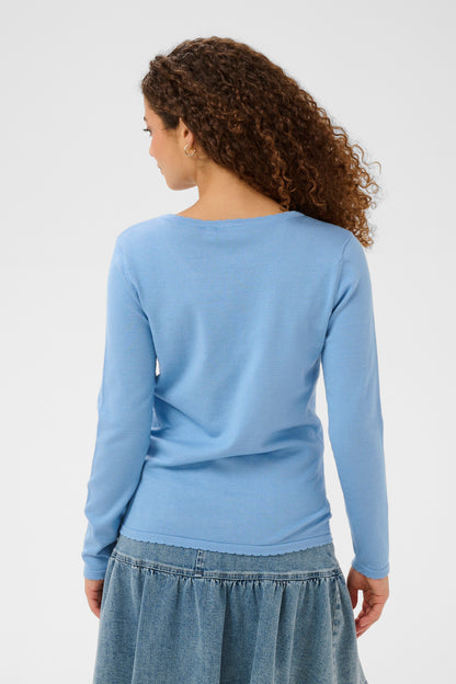 Powder blue fine knit v-neck jumper