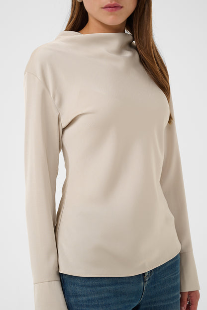 Long sleeve cream satin blouse