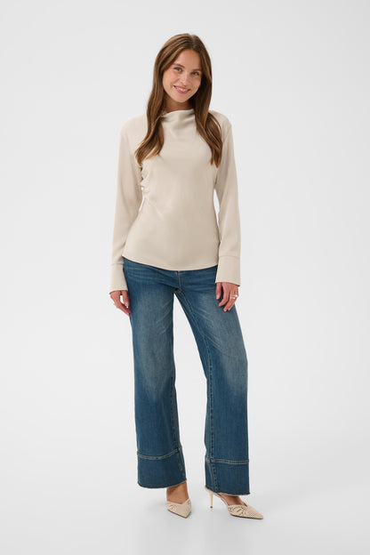 Long sleeve cream satin blouse