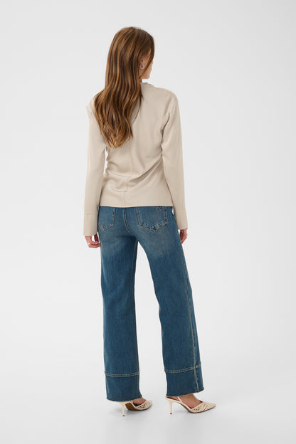 Long sleeve cream satin blouse