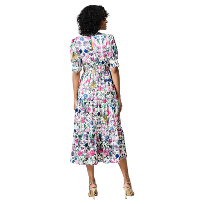 The Sonnet V-neck Full Skirt Tea Dress With Puff Sleeves by Hope & Ivy