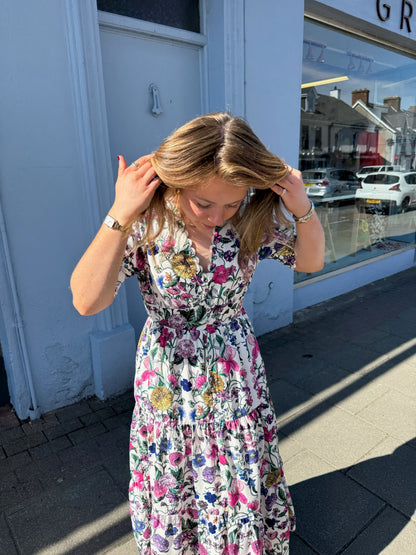 The Sonnet V-neck Full Skirt Tea Dress With Puff Sleeves by Hope & Ivy