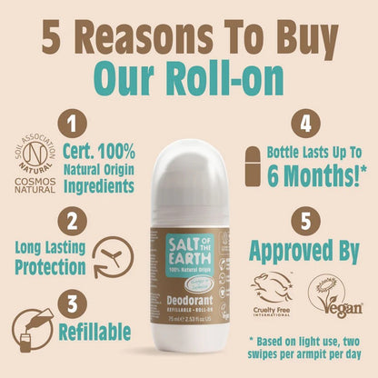 Ginger & Jasmine Natural Deodorant Roll-on by Salt of the Earth