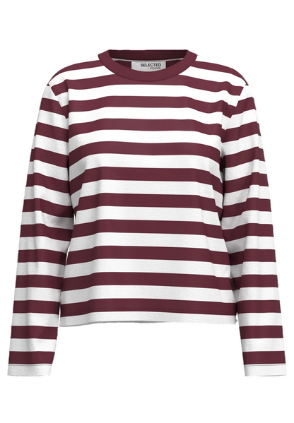 Long sleeve burgundy and white stripe top