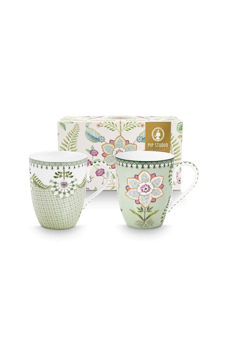 Set/2 Mugs Large Lily&Lotus Light Green by Pip Studio