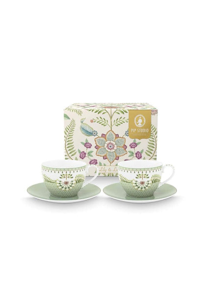 Set/2 Cups and Saucers Lily&Lotus Light Green by Pip Studio
