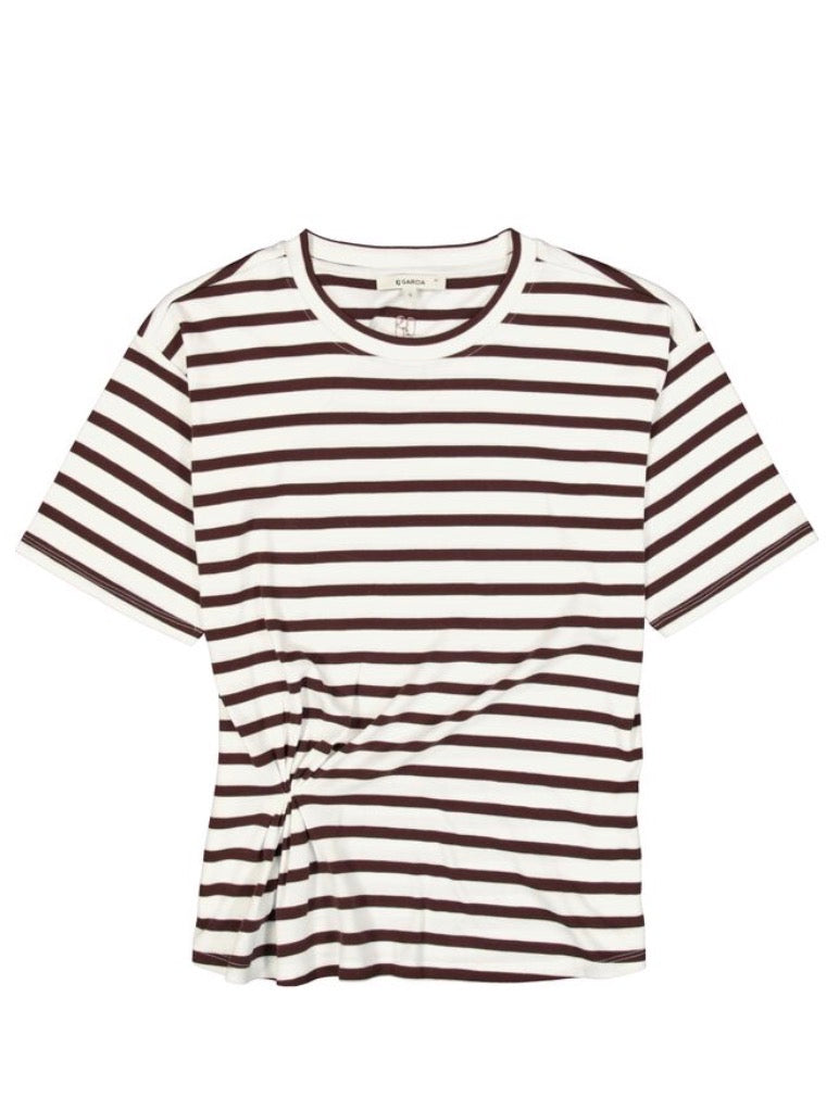 Brown & white stripe cotton t-shirt