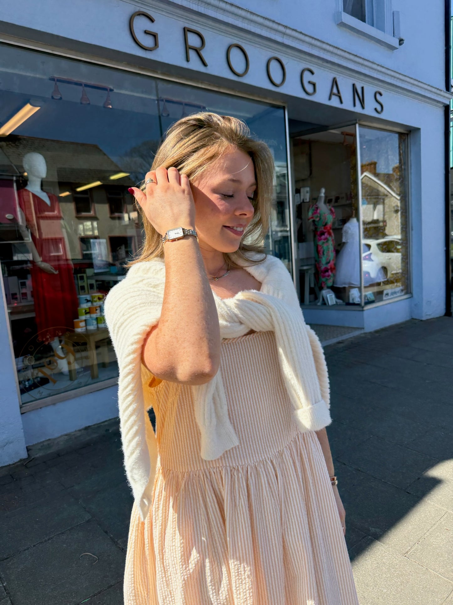 Stripe sun dress peach