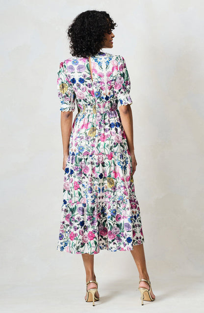 The Sonnet V-neck Full Skirt Tea Dress With Puff Sleeves by Hope & Ivy