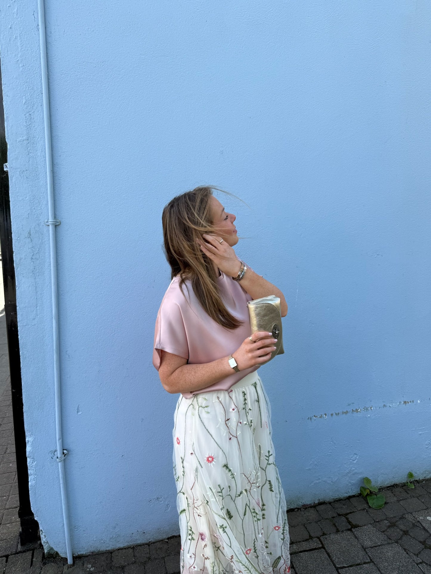 Medbhs cream floral tulle skirt