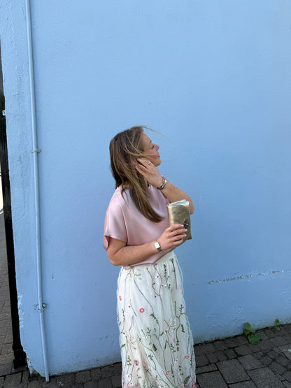 Medbhs cream floral tulle skirt
