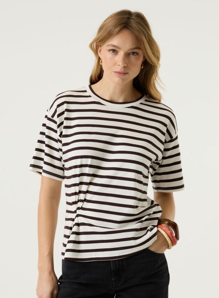 Brown & white stripe cotton t-shirt