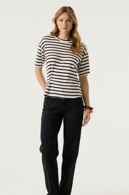 Brown & white stripe cotton t-shirt