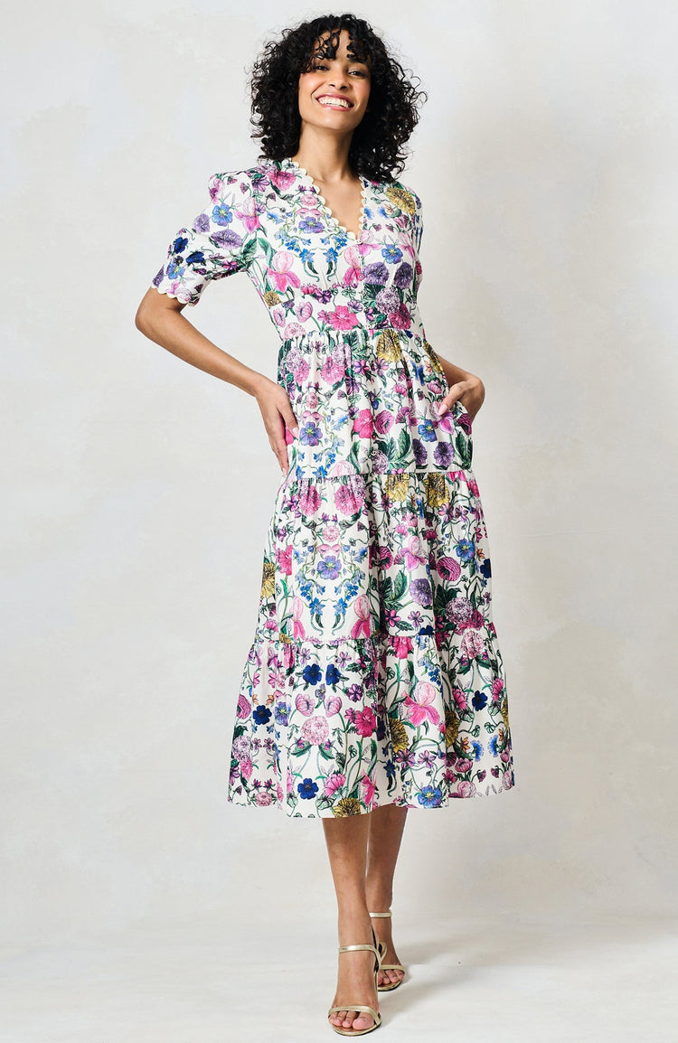 The Sonnet V-neck Full Skirt Tea Dress With Puff Sleeves by Hope & Ivy