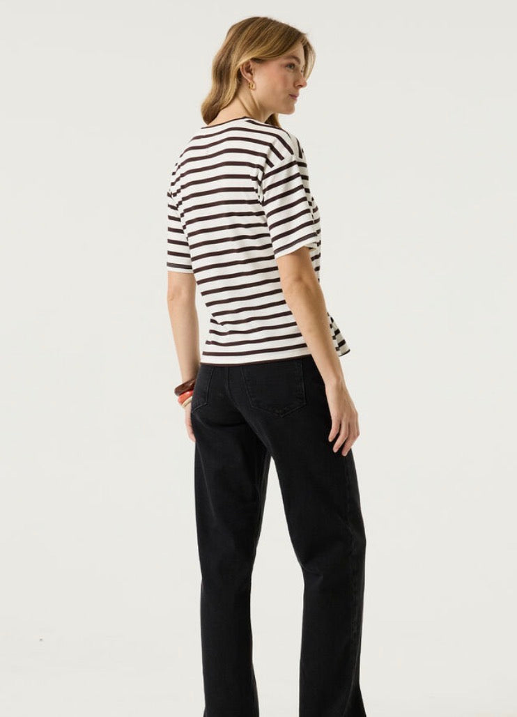 Brown & white stripe cotton t-shirt