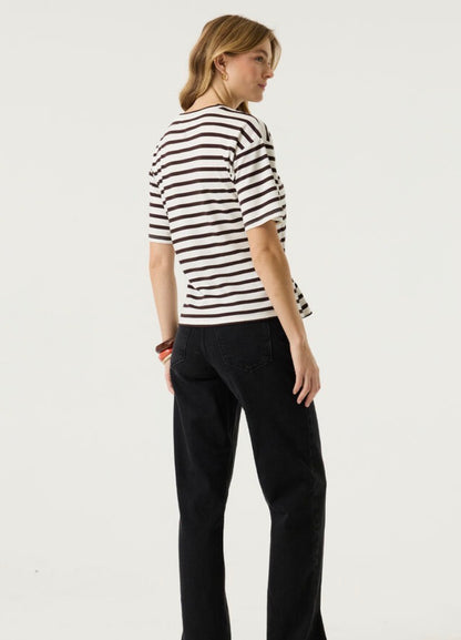 Brown & white stripe cotton t-shirt
