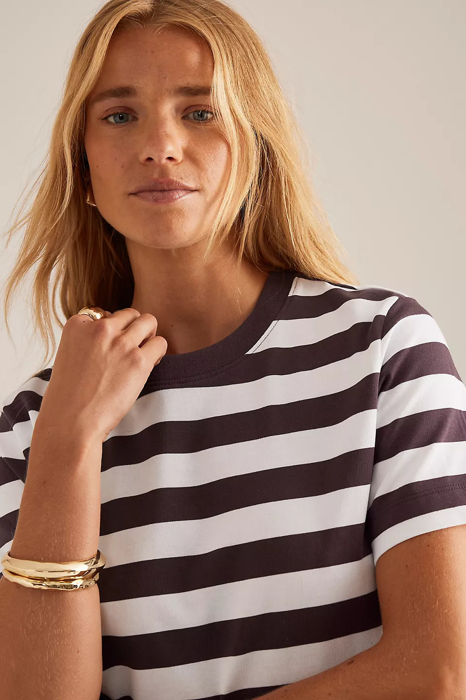 Plum & white stripe 100% cotton t-shirt
