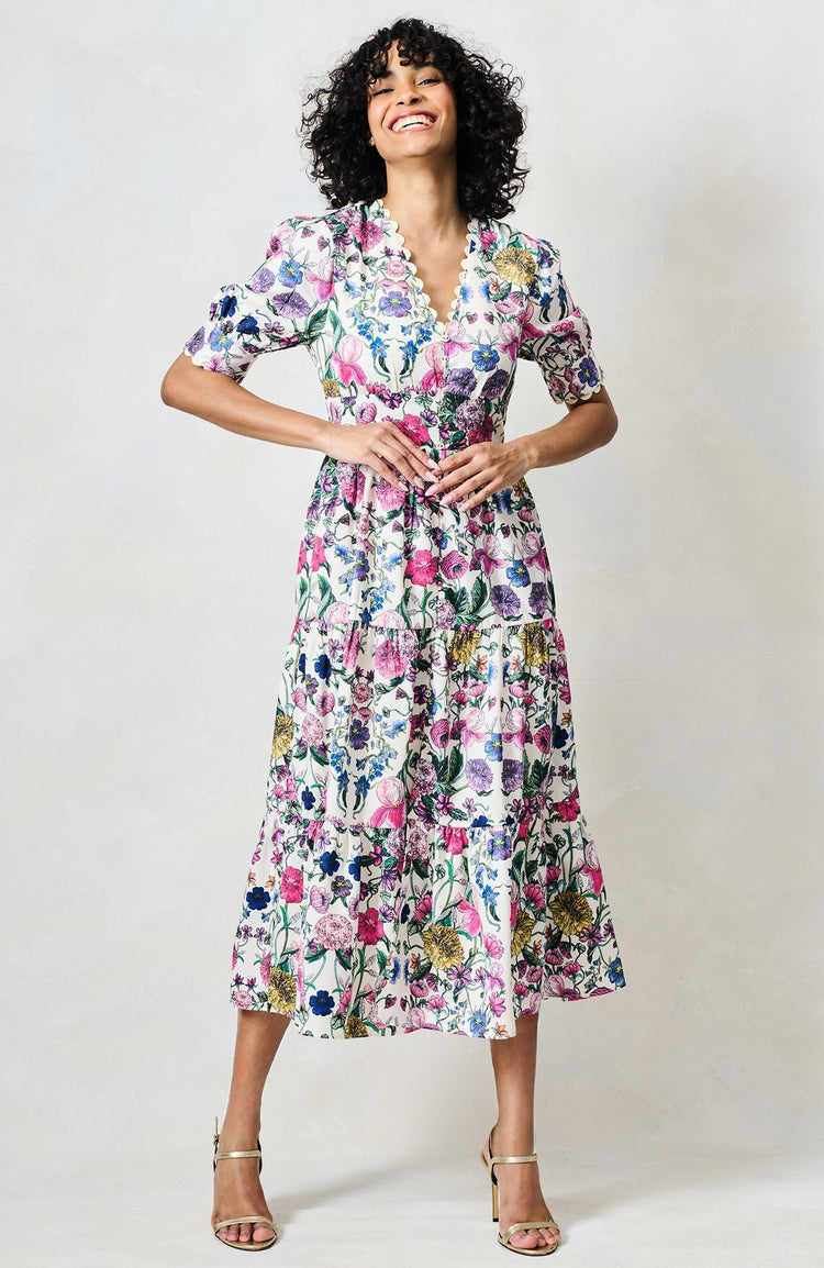 The Sonnet V-neck Full Skirt Tea Dress With Puff Sleeves by Hope & Ivy