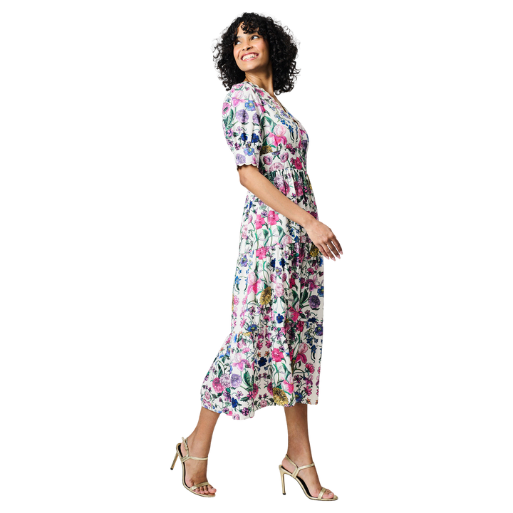 The Sonnet V-neck Full Skirt Tea Dress With Puff Sleeves by Hope & Ivy