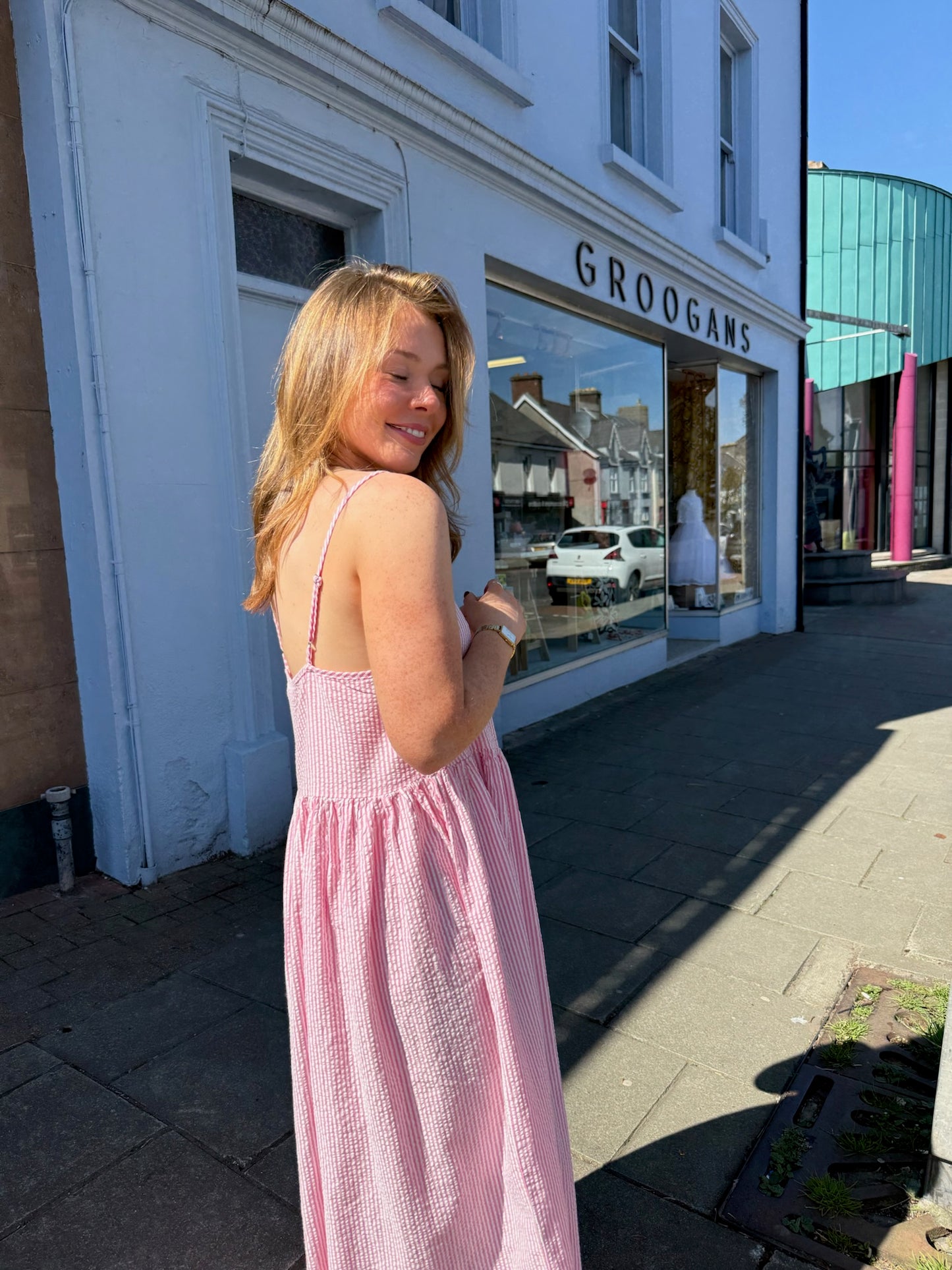 Stripe sun dress pink