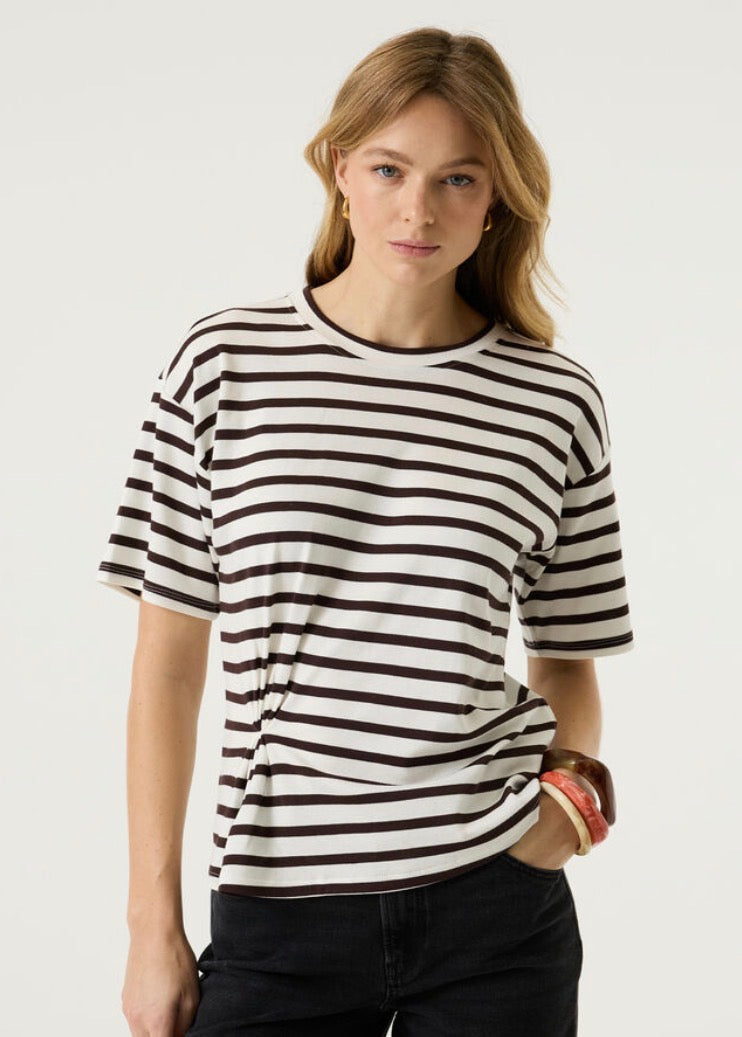 Brown & white stripe cotton t-shirt