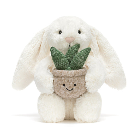Cream Bashful Bunny with Plant by Jellycat
