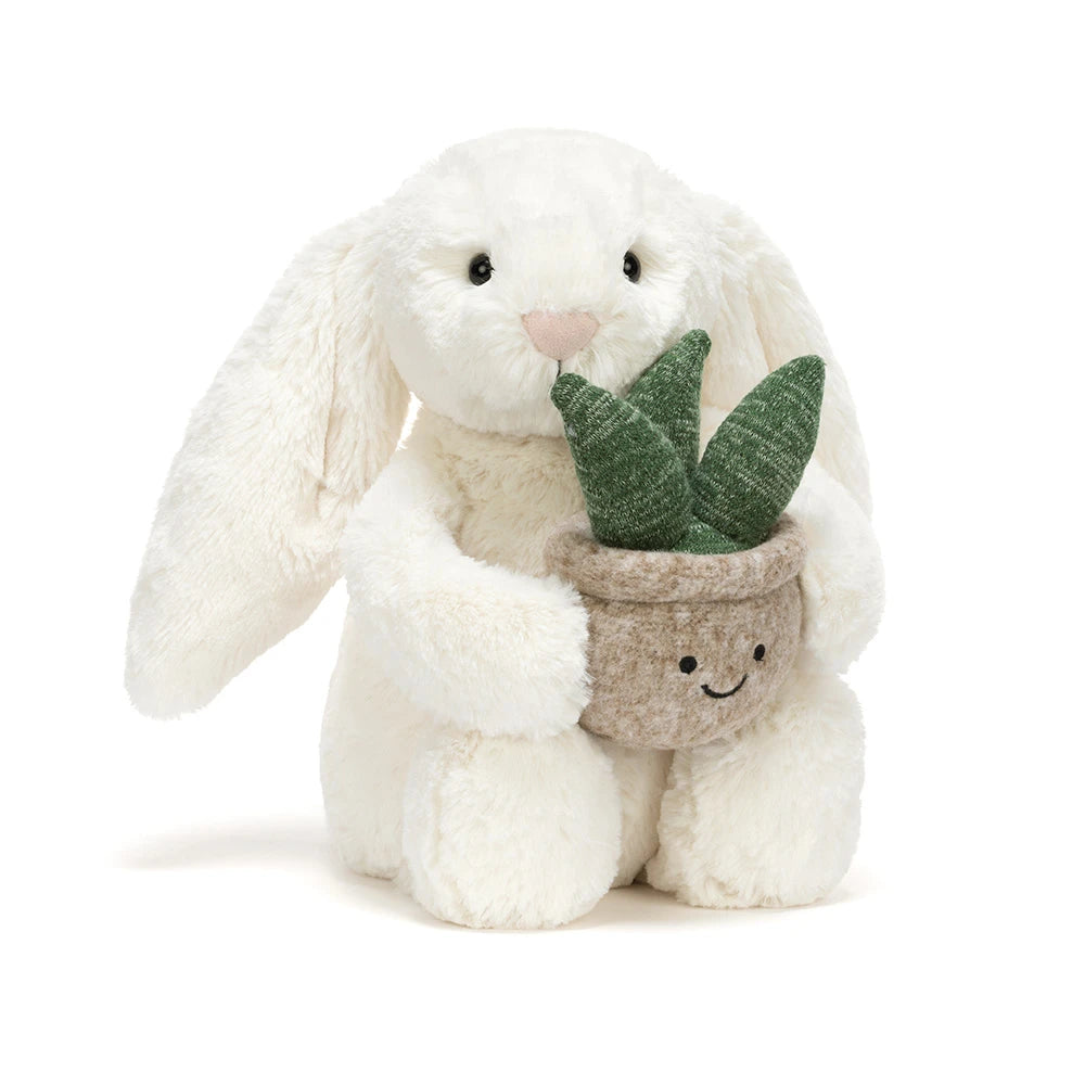 Cream Bashful Bunny with Plant by Jellycat