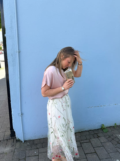 Medbhs cream floral tulle skirt