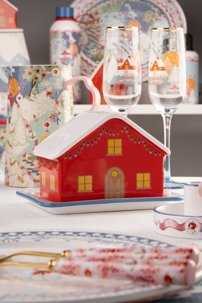 Red Christmas House Butter Dish by Cath Kidston
