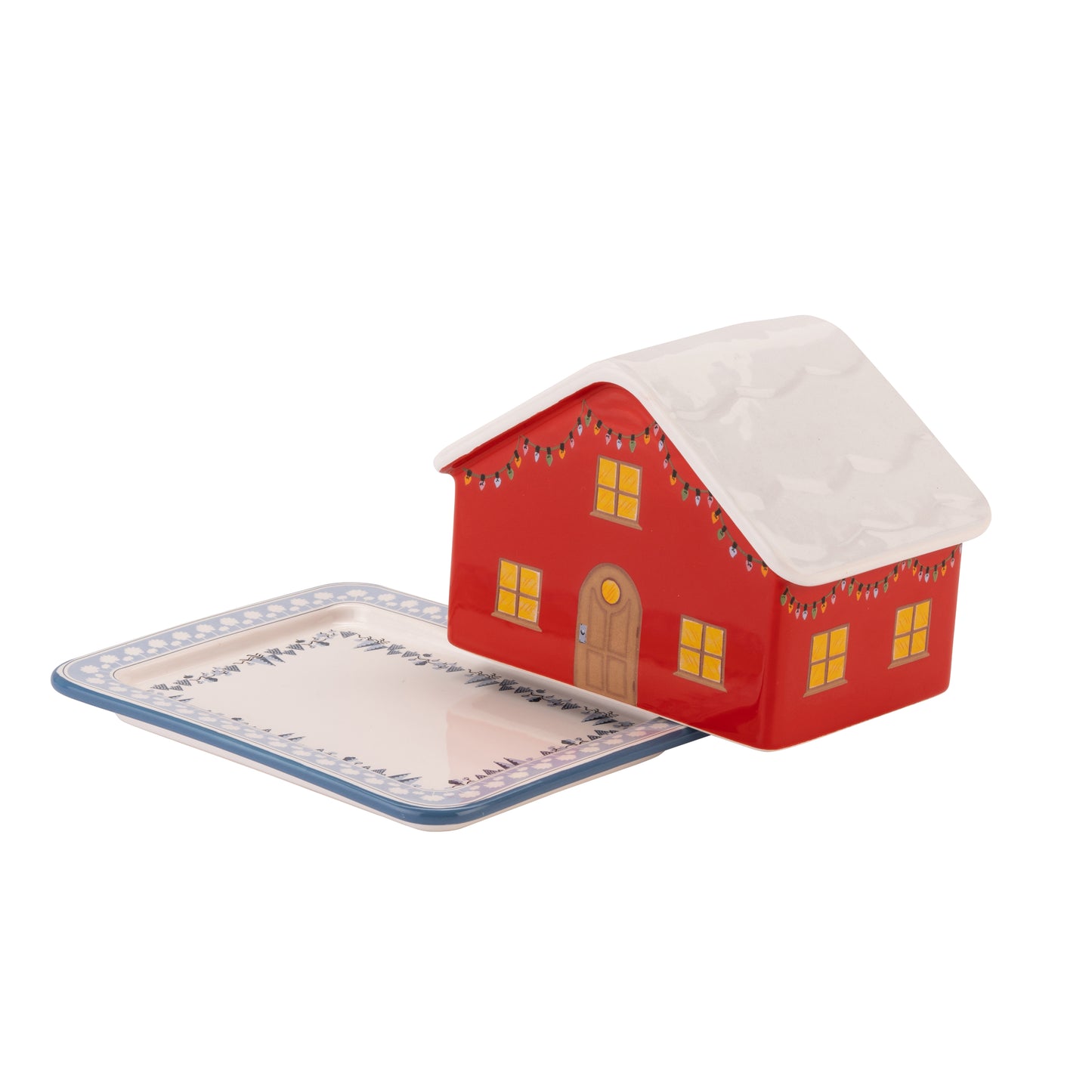 Red Christmas House Butter Dish by Cath Kidston