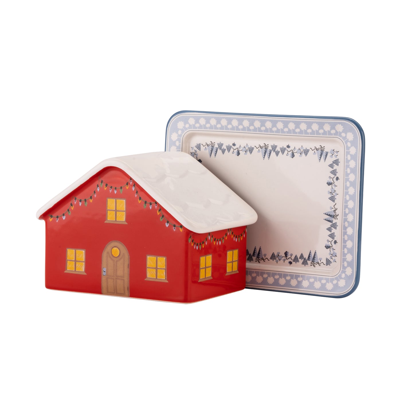 Red Christmas House Butter Dish by Cath Kidston