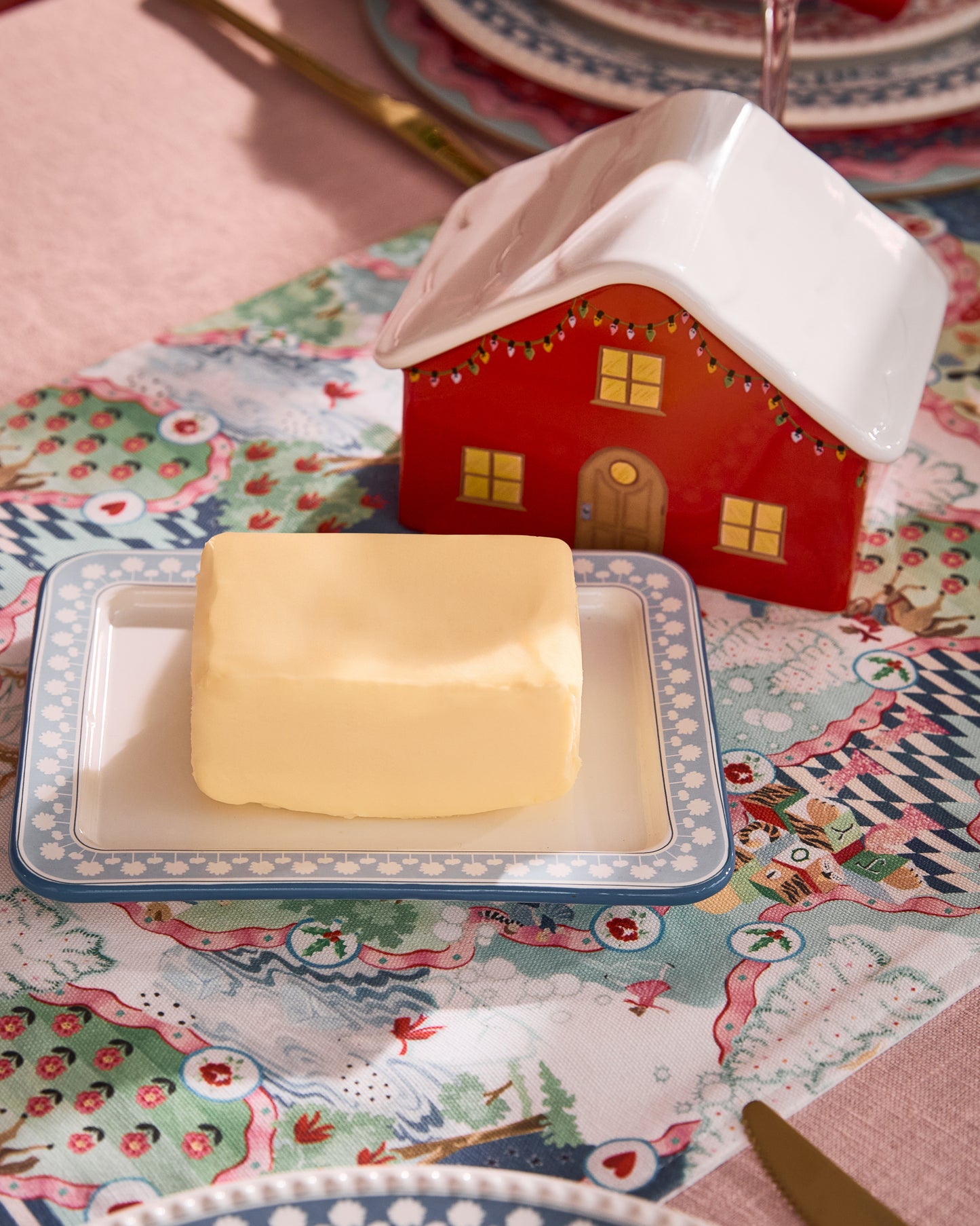 Red Christmas House Butter Dish by Cath Kidston