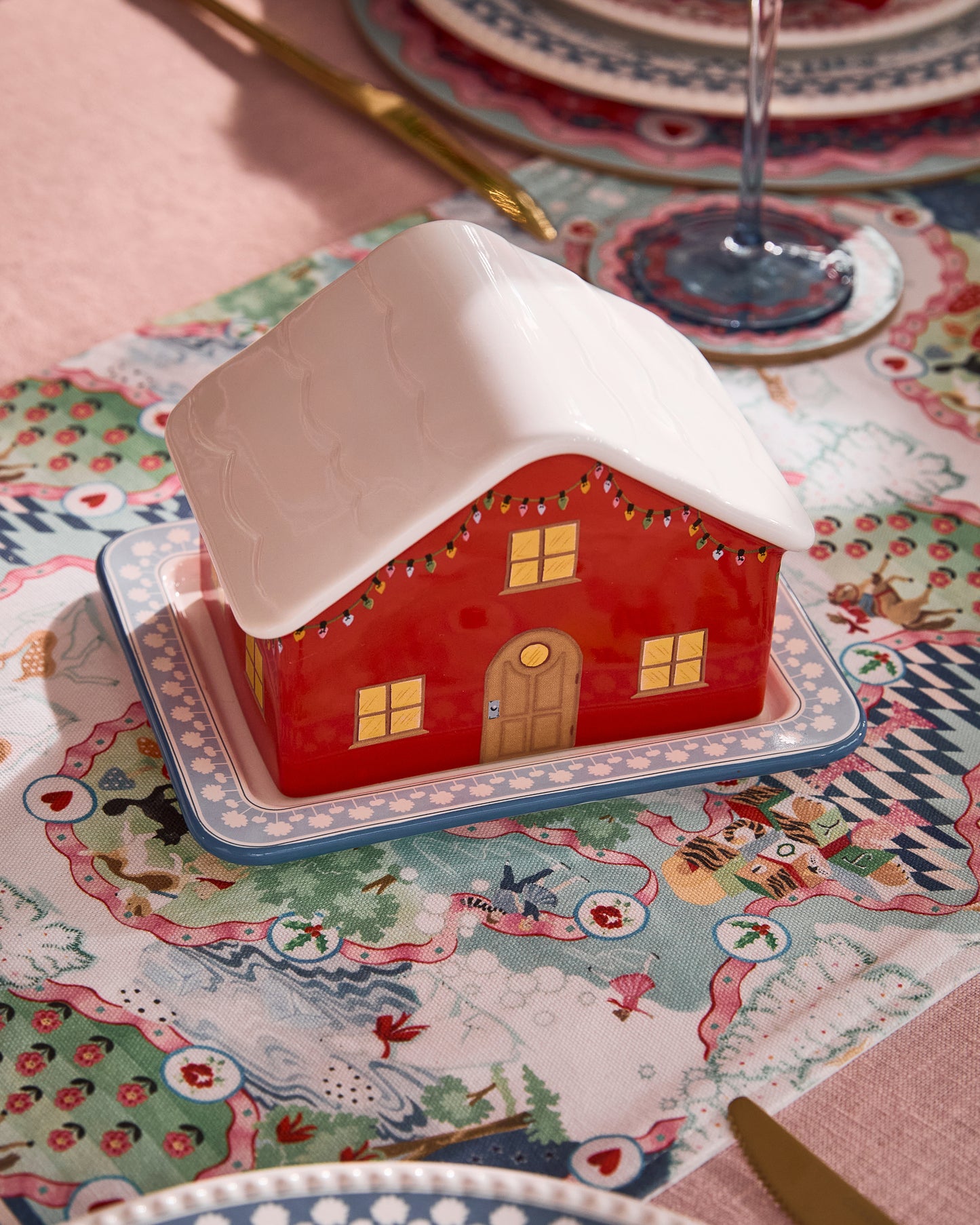 Red Christmas House Butter Dish by Cath Kidston