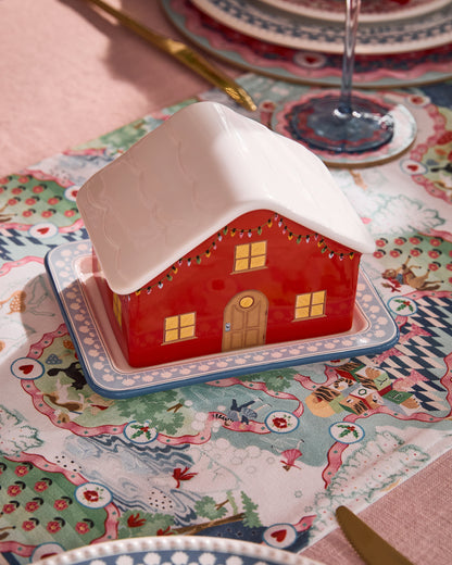 Red Christmas House Butter Dish by Cath Kidston