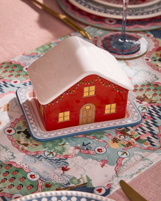 Red Christmas House Butter Dish by Cath Kidston
