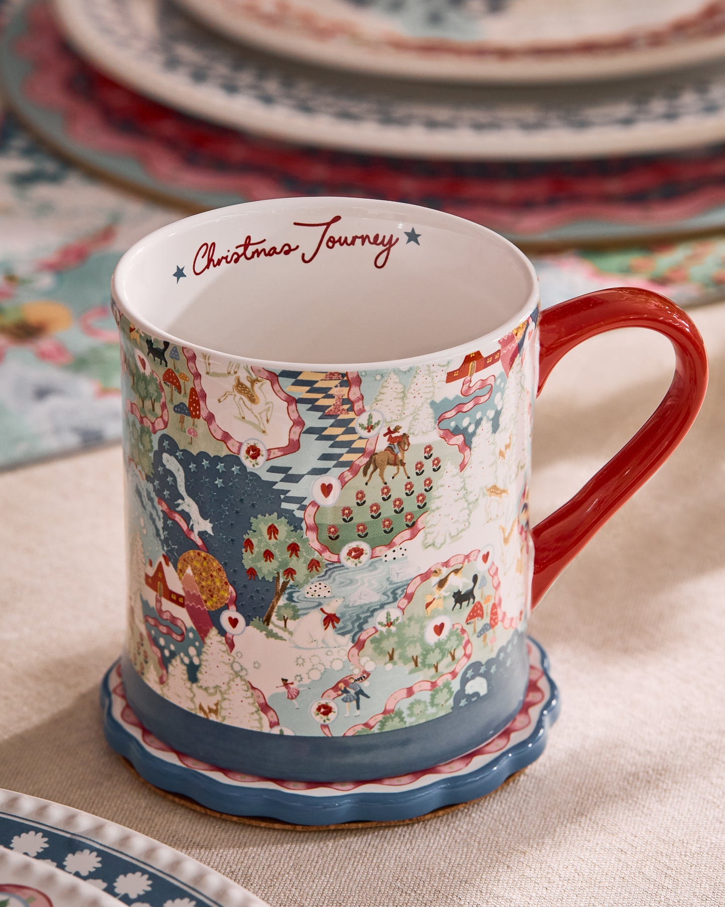 Cath Kidston Blue Christmas Journey Mug And Coaster Set