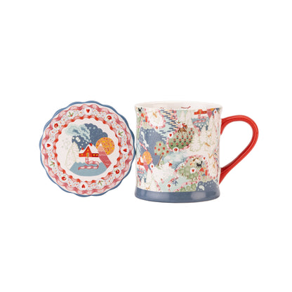Cath Kidston Blue Christmas Journey Mug And Coaster Set